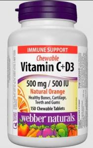 Webber Naturals Vitamin C + D3 500 mg 200 tabl