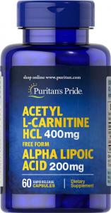 Puritan's Pride Acetyl L-Carnitine HCL 400 мг Alpha Lipoic Acid 200мг 60 капс